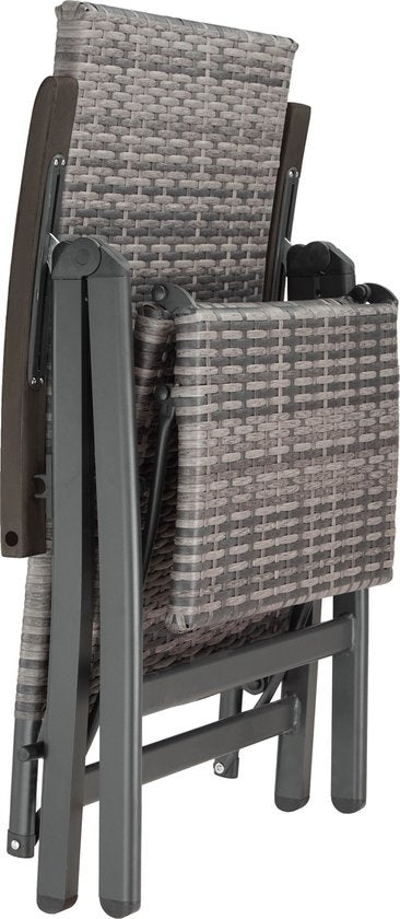 Tectake - Klappbarer Gartenstuhl - aus Geflecht - Aluminiumgestell und Fußstütze - Grau