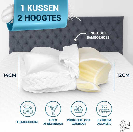 Glückstoff Orthopädisches Kissen bei Nackenbeschwerden mit Memory-Schaum – hypoallergenes, ergonomisches Kissen, bei Nacken- und Rückenschmerzen, für alle Schlafpositionen geeignet, inklusive Jutesack