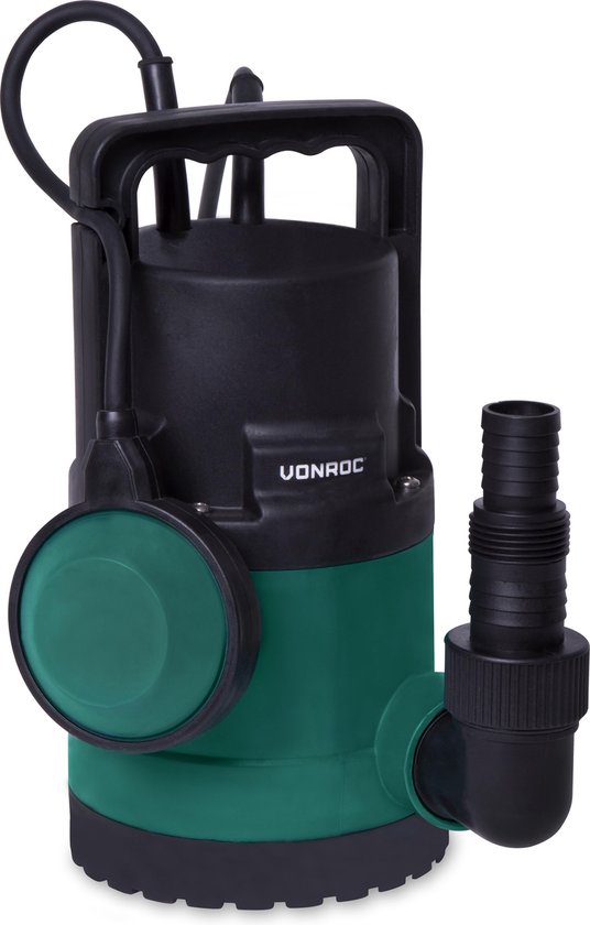 VONROC Tauchpumpe/Wasserpumpe 300W - 6500l/h - Für sauberes und leicht verschmutztes Wasser - Mit Schwimmer