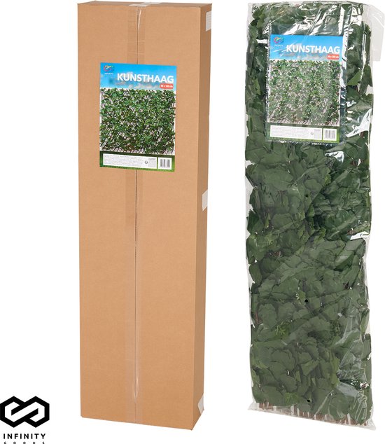 Infinity Goods Künstliche Hecke - Ausziehbar - 180 x 90 cm - Künstlicher Efeu - Künstliche Pflanzen für draußen und drinnen - Pflanzenimitat - Künstlicher Efeu - Ausziehbar - Gartenschirm - Balkonsichtschutz