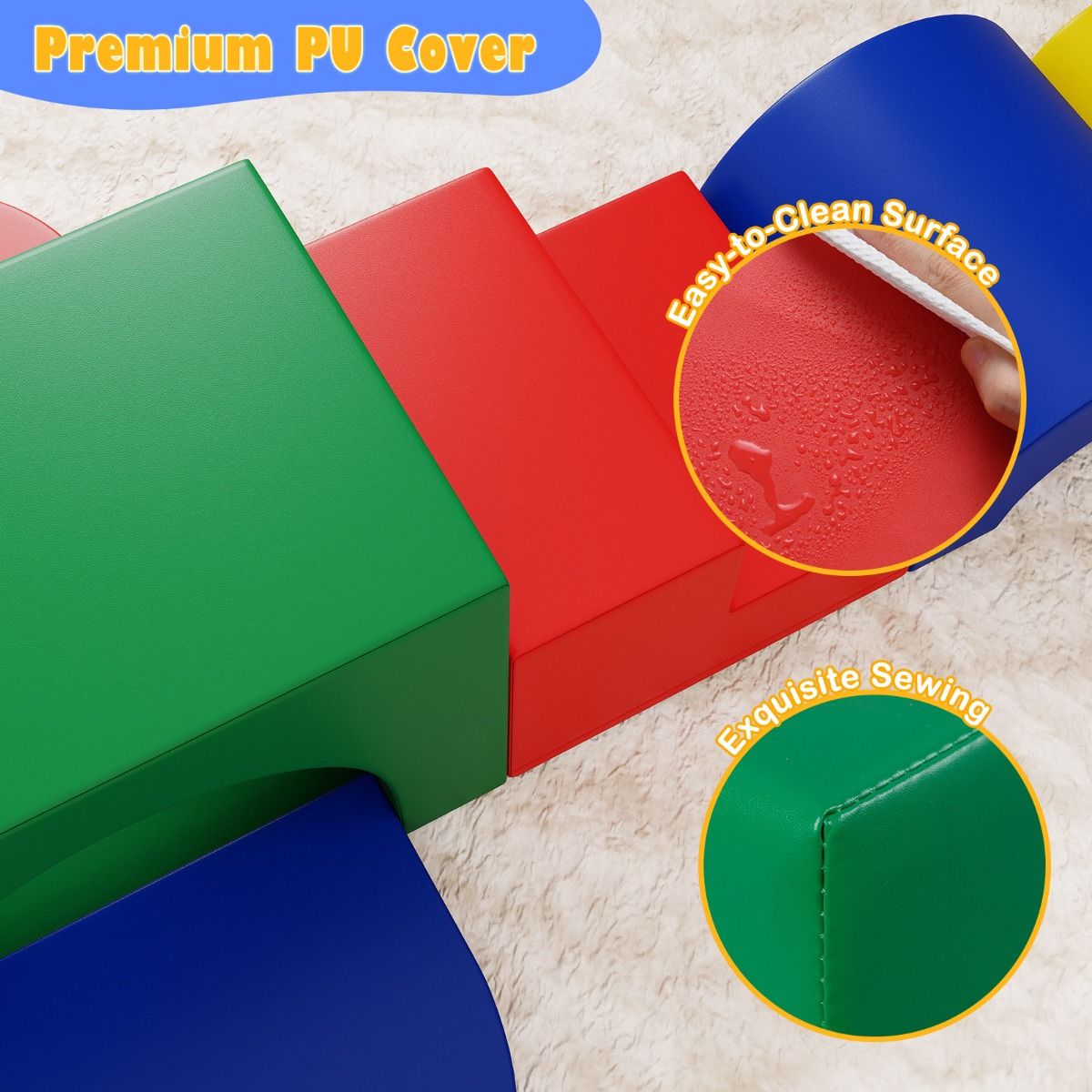 coast 7-teiliges weiches Kletterblock-Set für Kleinkinder - farbenfrohes PU-Leder-Spielgerät mit Schaumstoff, 40×40×25 cm und 60×40×38 cm