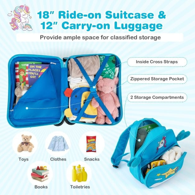 Coast 2er-Set Gepäck für Kinder - Kinderkoffer-Set Rollkoffer + Rucksack - Rollkoffer maximal 50KG - Rucksack maximal 8KG - Blau