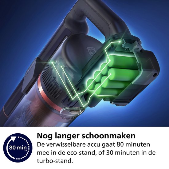 Philips Staubsauger mit Wischfunktion XC8055/01 Aqua Plus – kabellos und beutellos – Saugdüse mit LED-Beleuchtung – Handstaubsauger – Akkulaufzeit bis zu 80 Minuten – leicht – blau