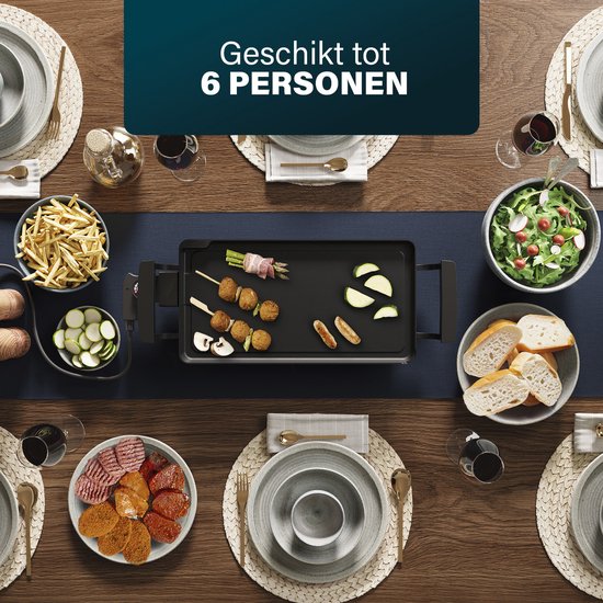 Princess Table Chef Grillplatte 102209 – Gourmet – Grillplatte – Tischgrill – 43 x 23 cm – 6 Personen – Einstellbarer Thermostat – 1800 Watt – Teppanyaki – Für drinnen und draußen