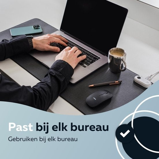 WURK Professional Beheizte Schreibtischunterlage - 30â„ƒ bis 50â„ƒ - Schreibtisch-Organizer - Inklusive Kabelclip - Schwarz - 80x33