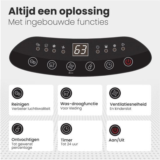 Auronic - Luftentfeuchter - 16 l Fassungsvermögen - Digitaler Luftfeuchtigkeitsmesser - Mit Nachtmodus & Timer - 2 l Wassertank - Kunststoff - Weiß
