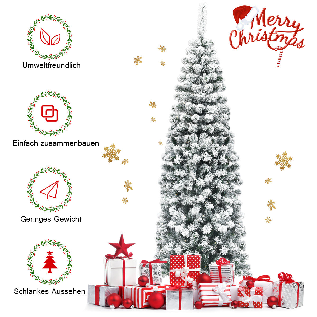 Coast Pencil Weihnachtsbaum mit Schnee - mit Metallsockel - 180 cm