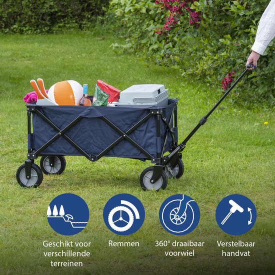 Tristar Klappbarer Handwagen – Stabiler Handwagen mit Harmonika-Rahmen – 70 kg Tragkraft – 39 x 20 x 75 cm - Inkl. Bodenplatte und Aufbewahrungstasche - Campingwagen, Transportwagen, Zugwagen und Strandwagen für Garten, Festivals, Einkäufe, Ausflüge - HC-