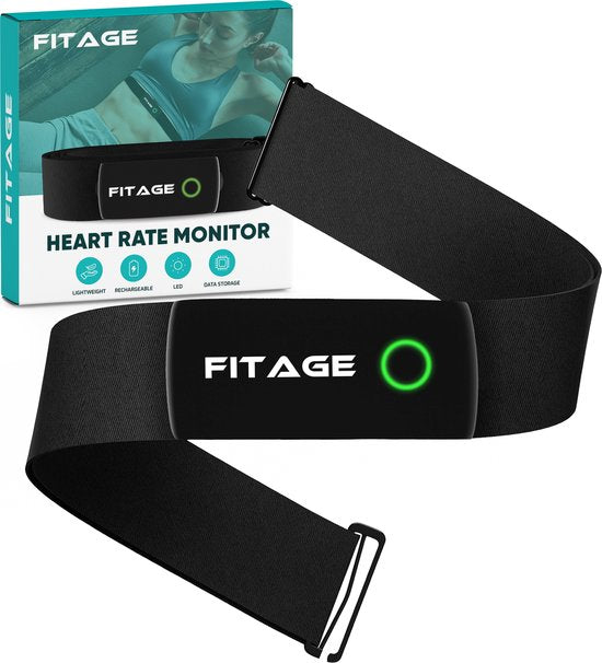 FITAGE Herzfrequenzmesser XXL HRM-DUAL – Extra große Größe – Herzfrequenzgurt mit Bluetooth- und ANT+-Sensor – Wiederaufladbarer Akku