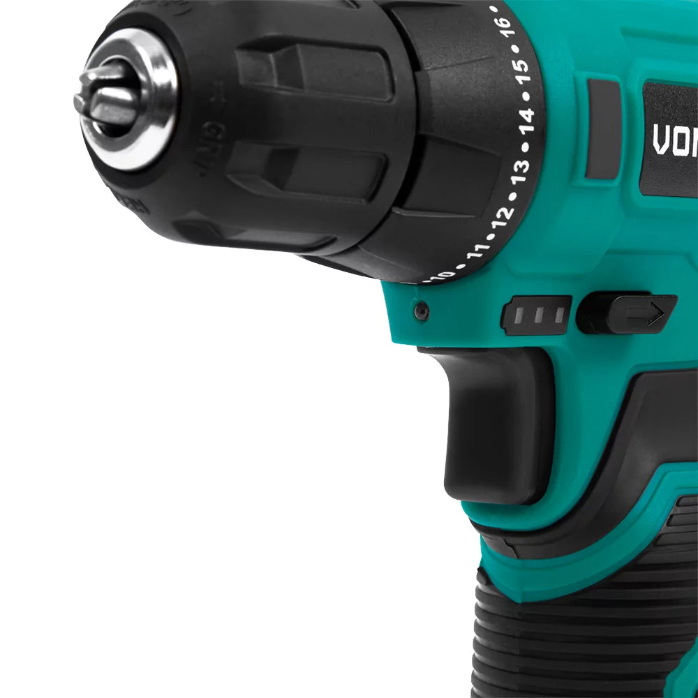 Vonroc Akku-Bohrmaschine 12 V – Mit 2,0-Ah-Akku, USB-C-Kabel und 16-teiligem Bohrer- und Bitsatz