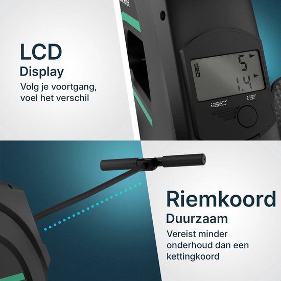 Flowsense Elvora Lite Rudergerät - Zusammenklappbares Rudergerät - Elastischer Widerstand - LCD-Display - Leise & Kompakt - Für Benutzer bis zu 200 cm / 115 kg - Home Fitness Rudergerät