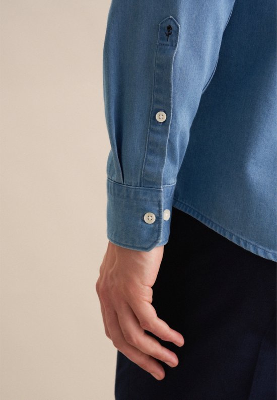 Seidensticker regular fit Hemd - Twill - blau - bügelfrei - Cord Größe: 46