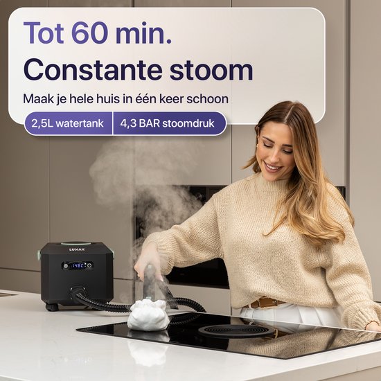 LUMAN Dampfreiniger MAX – 2600 W – 60 Min. Dampfsdauer – 2,5 l Wassertank – Handdampfreiniger & Teppichreiniger – Schwarz