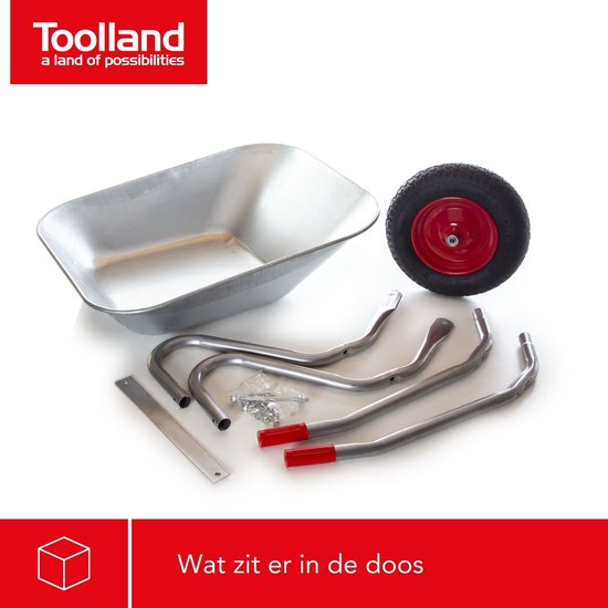 Toolland Schubkarre, 85 Liter, Bausatz, ideal für den Transport verschiedenster Materialien, robust und rostfrei, einfache Montage, Stahl verzinkt, Luftrad, 12 kg