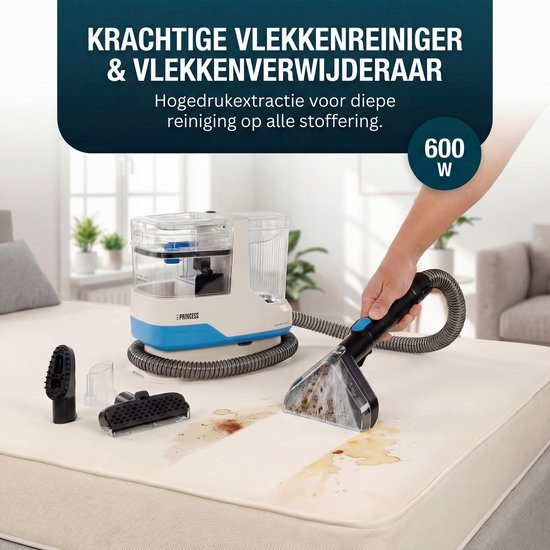 Princess Teppichreiniger – Tragbarer Fleckenentferner – Möbelreiniger – inkl. 3 Aufsätze – 1100 ml – Leistungsstarker Staub- und Fleckenentferner – Geeignet für Sofas, Möbel, Teppiche und Autos – Selbstreinigend – Spot Master 332013