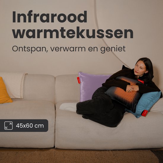 Auronic Wärmekissen - Samt - 45x60 - Kabellos - Wiederaufladbar - Elektrisches Kissen - Infrarot - Schwarz