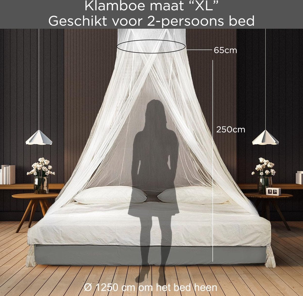 TRVLMORE Double XL Moskitonetz de Luxe - Rundes Moskitonetz - Reise-Moskitonetz - Anti-Moskitonetz geeignet für Doppelbett - Extra groß - mit Aufhängeschnur - Weiß