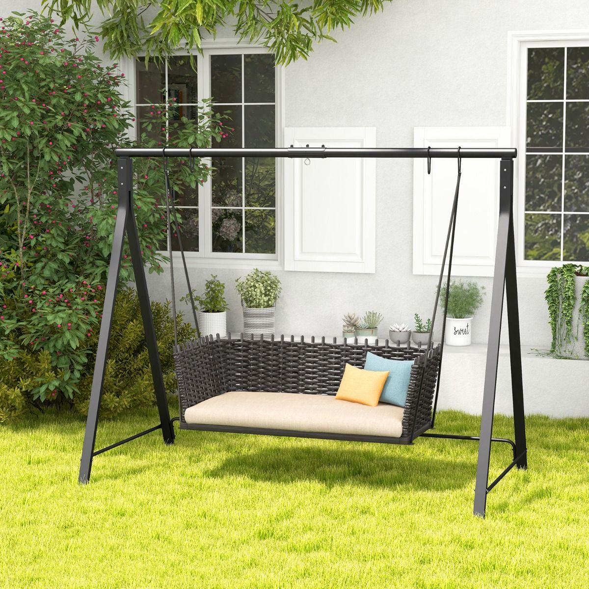 Coast Frame für Swing Bench/Hangchair - 5 Aufhängeringe - Metall Schwarz -210 x 115 x 175 cm - Max 160kg