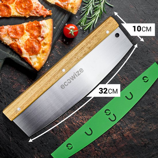 Ecowize - Professioneller Pizzaschneider - 32cm - Edelstahl mit Holzgriff