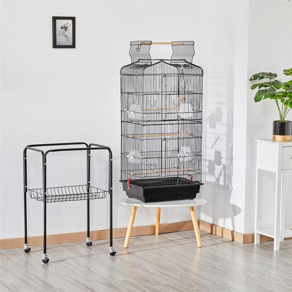 Yaheetech Großer Vogelkäfig mit Ständer – 92 x 46 x 35,3 cm – 1 cm Gitterabstand