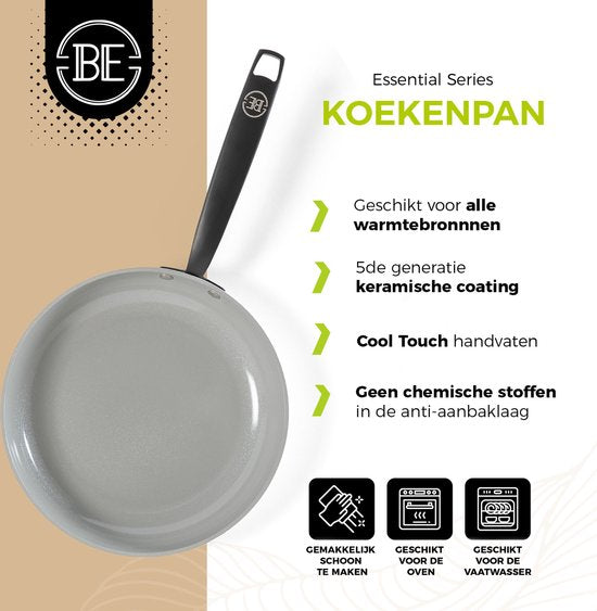 BE Living Essential Bratpfanne - Ø 20 cm - Keramik - PFAS-frei - Induktion - Grau