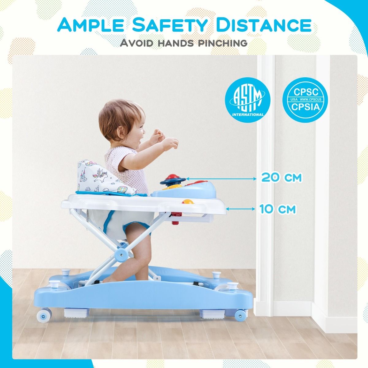 Coast 6-in-1 Kinderwagen Blau - Höhenverstellbar (71,5 x 62 x 50,5-54,5 cm) - Überrollsicher mit Notenblatt und gepolstertem Sitz