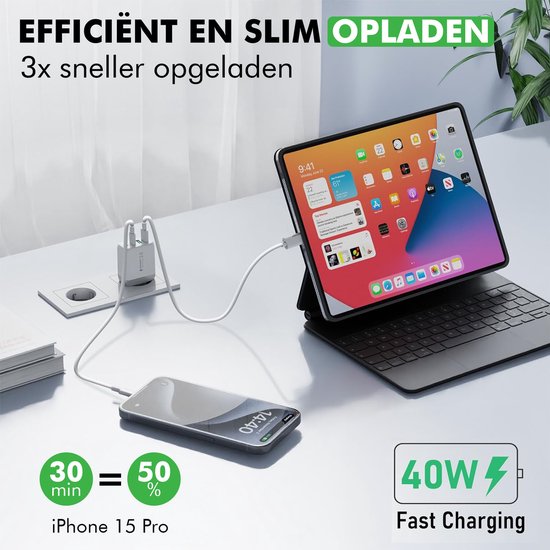 Travelhawk USB-C Ladegerät - Geeignet für iPhone - Schnellladegerät - PD 40W - Weiß