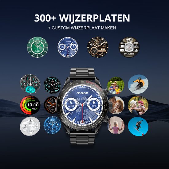 Maoo Titan AMOLED Smartwatch Herren - Edelstahl und 2 TPU-Bänder - Schrittzähler - Herzfrequenzmesser - Schlafüberwachung - Multisport - Geeignet für Android und iOS - Schwarz