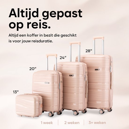 SKYCASES Travelin' Charm Handgepäck Koffer - 40L - Zahlenschloss - 35x21x54 cm - Leicht & Langlebig - Inklusive gratis Tasche - Hellrosa