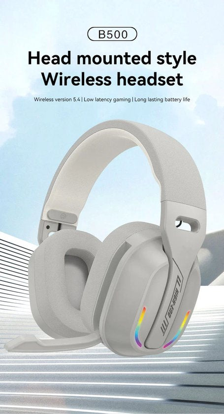 Ntech B500 Kabelloses Gaming-Headset mit Mikrofon – Bluetooth 5.4 und 2,4 GHz – RGB – Weiß
