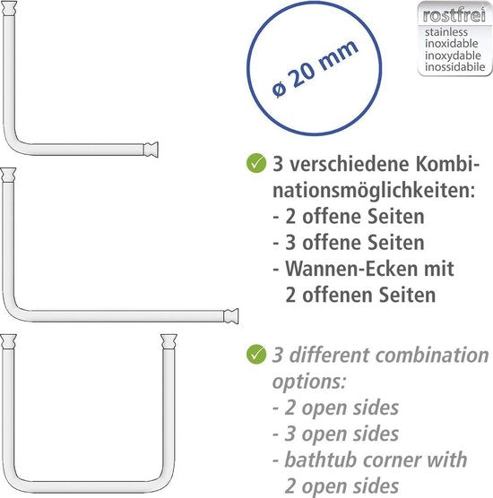 Wenko Duschvorhangstange 63,5 × 81 cm, Aluminium, Chrom