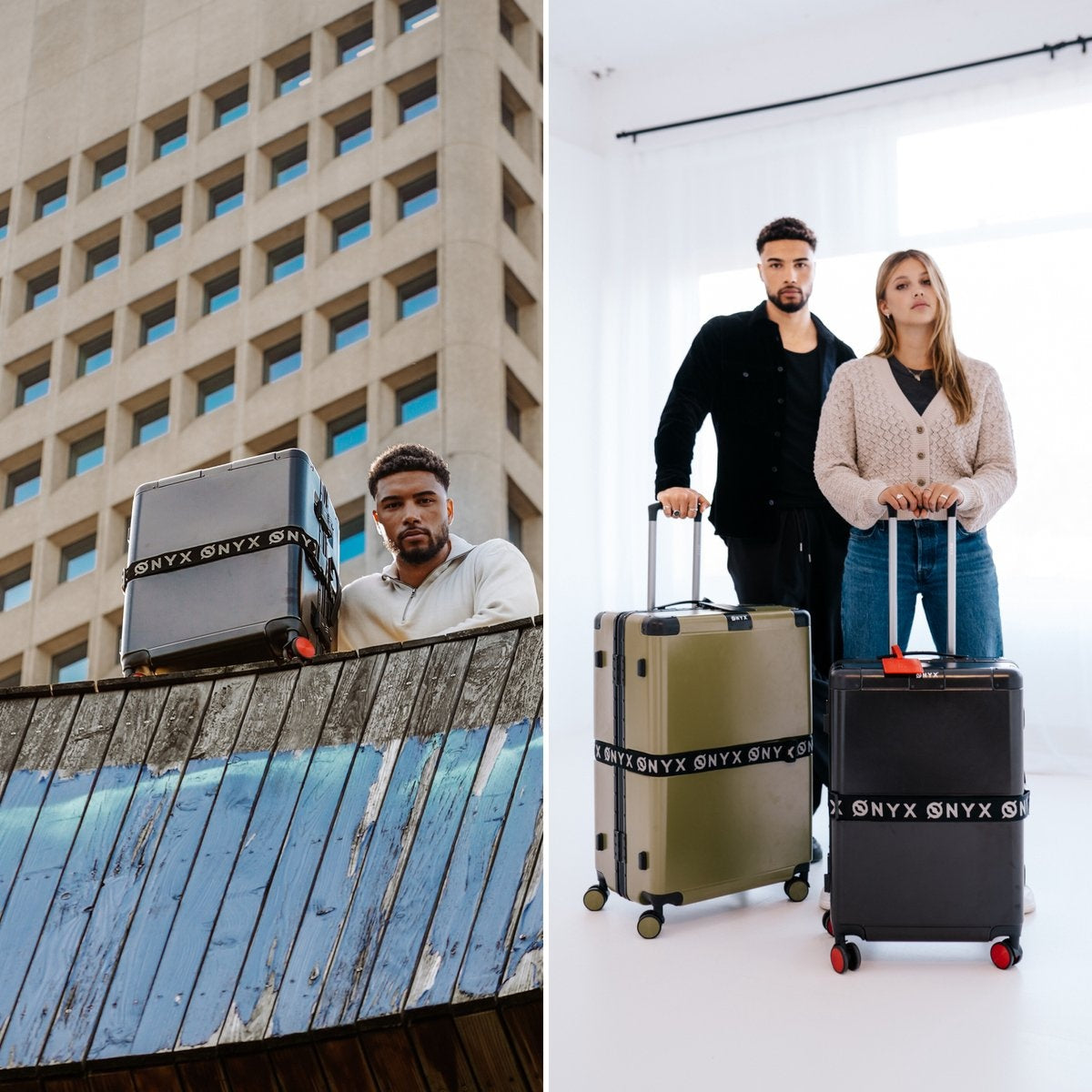 ONYXÂ® Check-in-Koffer 65L - TSA-Schloss - Spinner-Räder - leichter Trolley - Aluminium-Verschluss - Schwarz