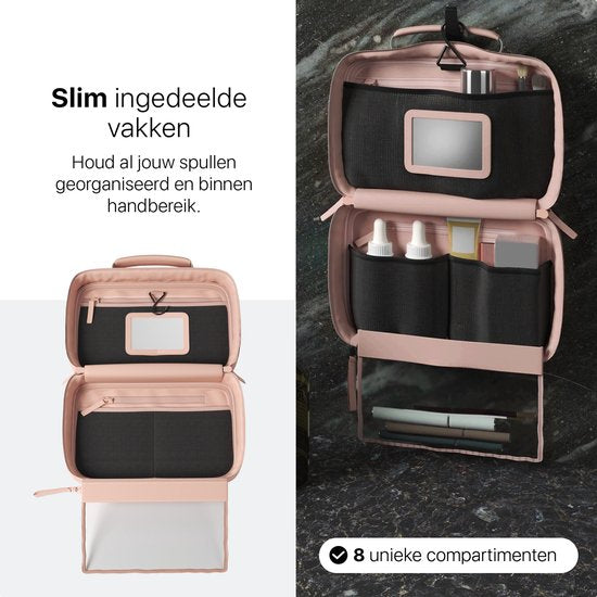 ONYX Kulturbeutel Rosa – Make-up-Tasche – Kosmetik-Organizer – Praktische Aufteilung – Make-up-Spiegel – Zum Aufhängen – Für Damen und Herren – Größe: M