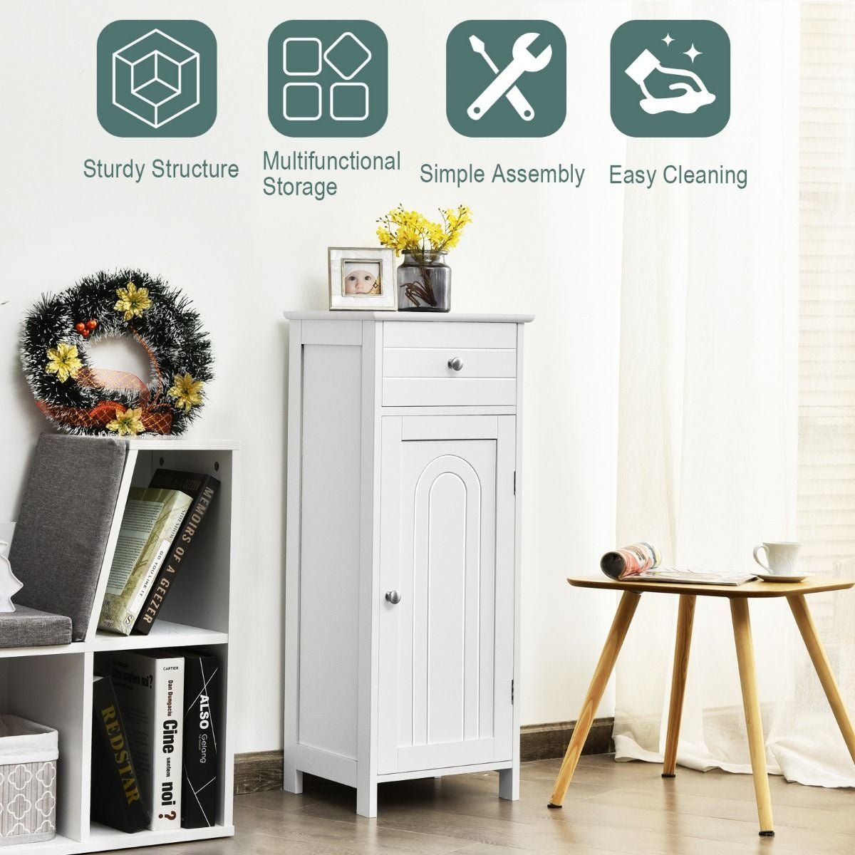 Coast Badezimmerschrank - 3 Einlegeböden und 1 Schublade - MDF - 35 x 30 x 87 cm - Weiß