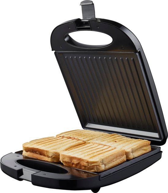 Tomado TGS4000B - XXL-Sandwicheisen - 4 getoastete Sandwiches - Toaster - Panini-Grill - PFAS frei - 1200W - Schwarz