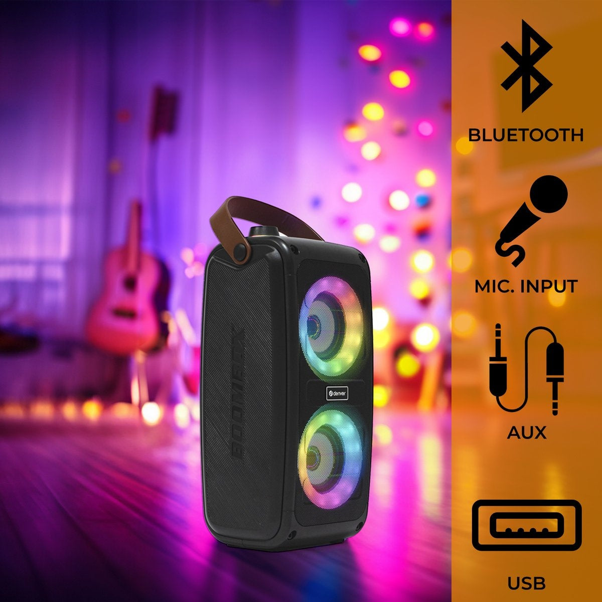 Denver Bluetooth-Lautsprecher Wireless - Lichteffekte - AUX - Schwarz