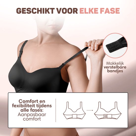 Vulpes Goods® BabyCare - Still-BH ohne Bügel - Umstands-BH - Nahtloser Still-BH - Schlaf-BH - verstellbare Träger - ultraweiches Material - herausnehmbare Polsterung - vorne mit Klappe - nützlich beim Stillen - Schwarz - XL