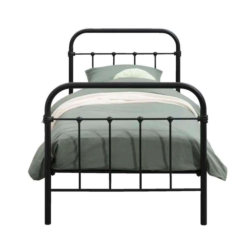 Leen Bakker Bett „Anne“ 90 x 200 cm – Metall – inklusive Lattenrost – matt anthrazit