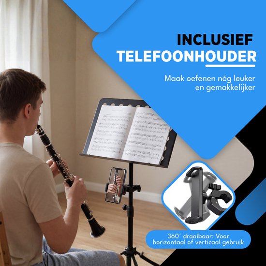 Finesse Notenständer für Noten mit Telefonhalterung - XL - klappbar - mit Tragetasche - Rednerpult - für Tablet - Schwarz