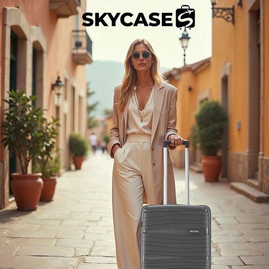 SKYCASES Travelin' Charm Handgepäck Koffer - 40L - Zahlenschloss - 35x21x54 cm - Leicht & Langlebig - Inklusive gratis Tasche - Anthrazit