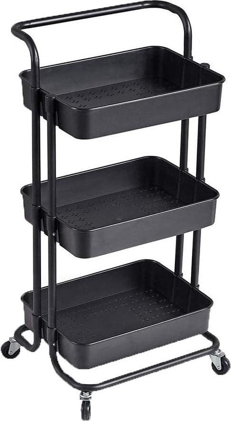 O'DADDY Küchenwagen auf Rädern - Servierwagen - Küchenwagen schwarz - fahrbar und feststehend - 3 Ebenen - 86 x 43 x 36 cm