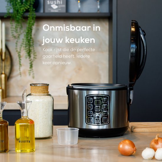KitchenLove Reiskocher mit Dampfgarer - 1.8L - Aufwärmfunktion - 3 bis 8 Personen - Edelstahl -Schwarz