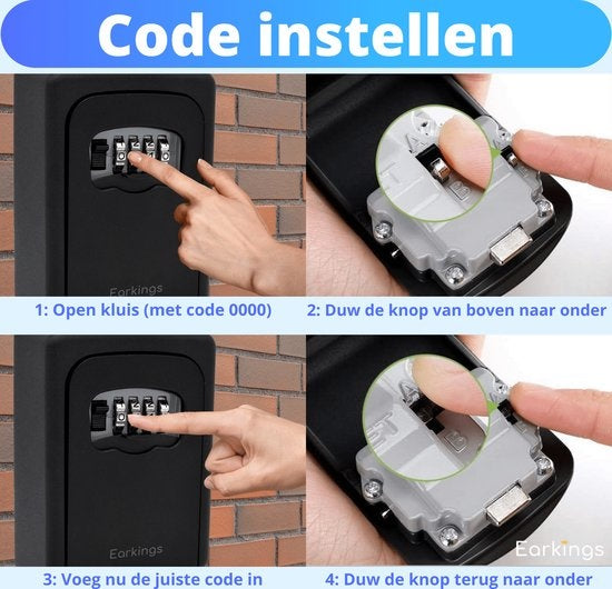 EarKings Schlüsseltresor mit Wandhalterung - Schlüsseltresor mit Code für draußen - Safe mit Zahlenschloss Grau