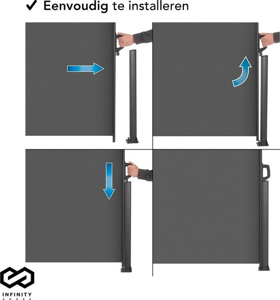 Infinity Goods - Ausziehbarer Windschutz - 300 x 140 cm - Ausziehbar - Einziehbar - Sonnenschutz - Garten, Strand, Terrasse, Balkon, Camping - Sichtschutz - Seitenmarkise - Wetterfest - Anthrazit