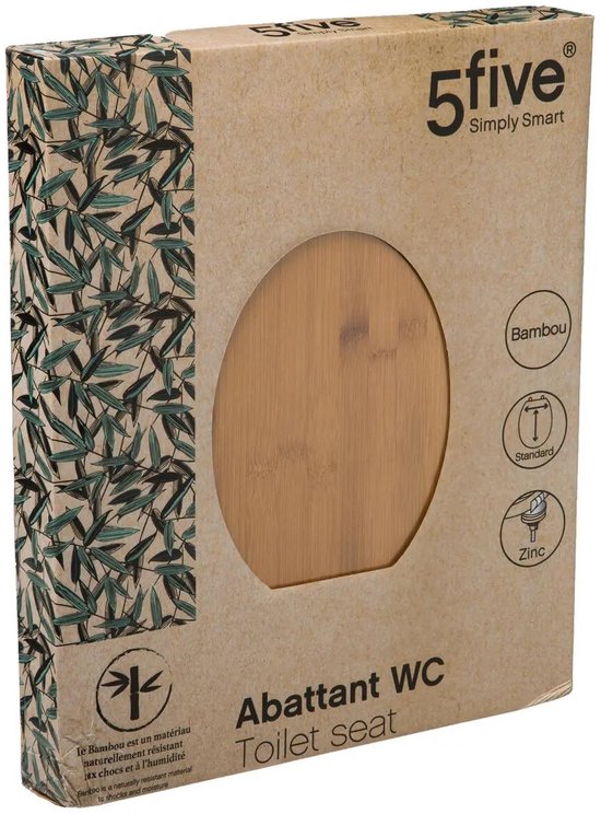 5Five Toilettensitz Woody – braun – Bambusholz – universell – Standard-Toilettensitz – Scharniere aus Zink