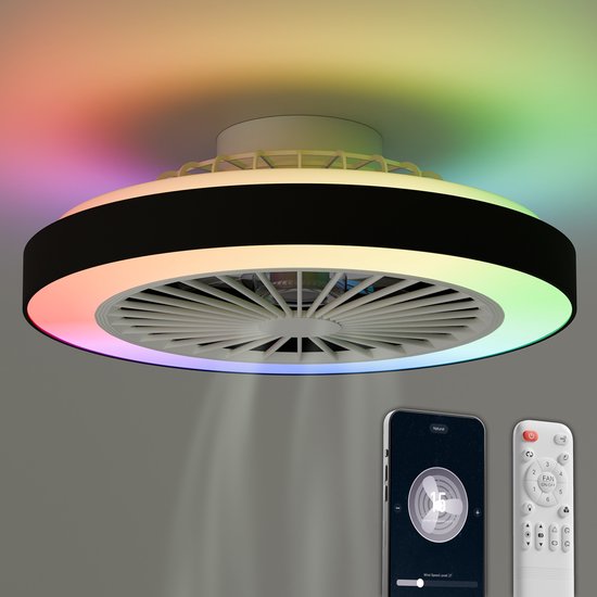Avacy Deckenventilator mit Beleuchtung – Deckenventilator mit Lampe – Deckenleuchte – LED RGBW – Tuya WLAN Smart – Fernbedienung – ⌀ 50 cm – Schwarz