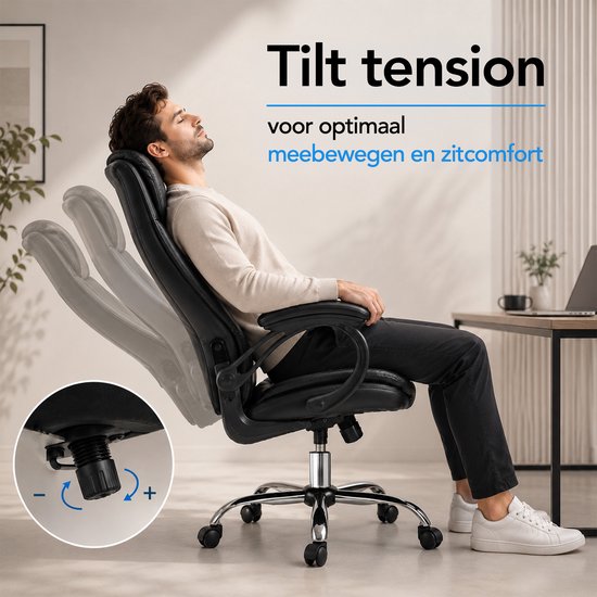 Infinity Goods Ergonomischer Bürostuhl – Office Chair – Verstellbar – 4D-Lendenstütze & Netzbezug – Bis zu 150 kg – NEN-EN1335 – Schwarz