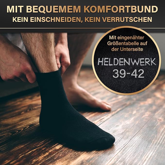 HELDENWERK Herren Socken aus atmungsaktiver Baumwolle ohne drückende Naht, Business Herrensocken, Anzugssocken - Größe 39-42 - (8 x schwarz, 2 x grau, 2 x marineblau)