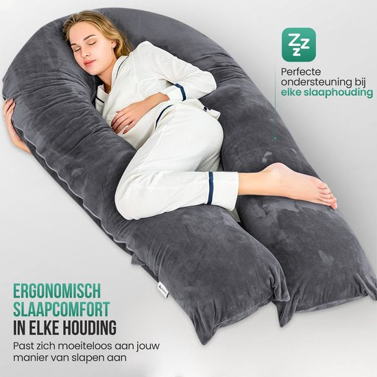 Avalo Schwangerschaftskissen XXL 280 cm – U-förmiges Stillkissen & Seitenschlafkissen – Body Pillow – Körperkissen – Dunkelgrau