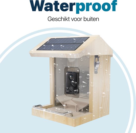 BOME - Vogelfutterautomat - Kamera und Audio - AI-Vogelerkennung - Holz - Doppeltes Solarmodul - Hängend